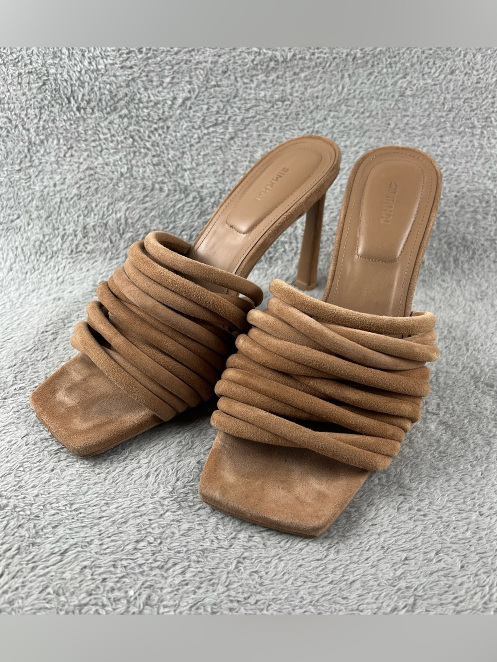 Simkhai Lena Multi Strap Suede Mule Heels Size 39 US 8.5 Tan Brown